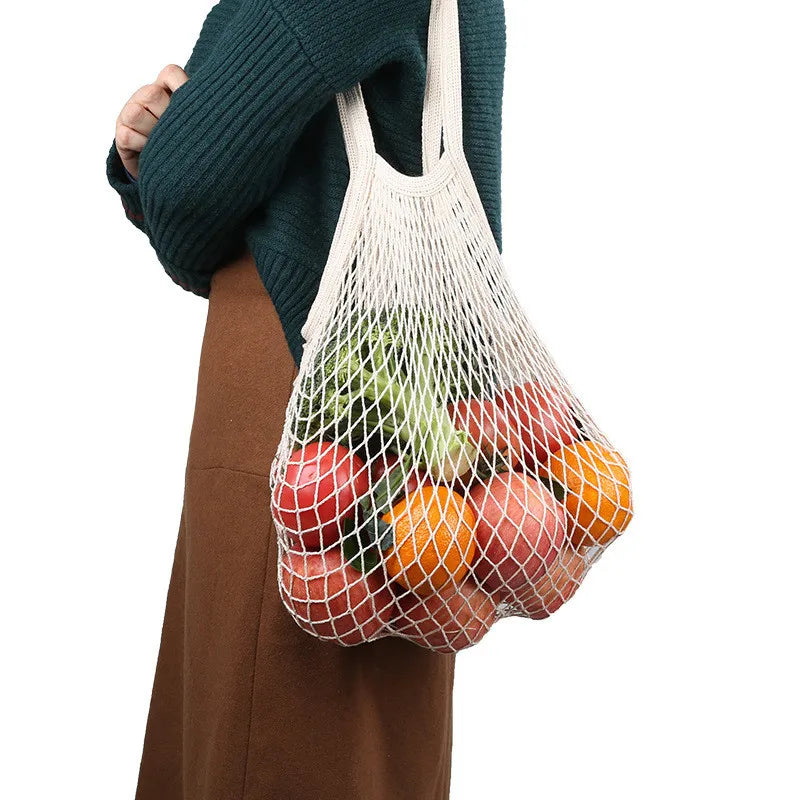 Reusable Cotton Mesh Grocery Bags – Washable Organic Tote for Fruits, Vegetables & Daily Shopping