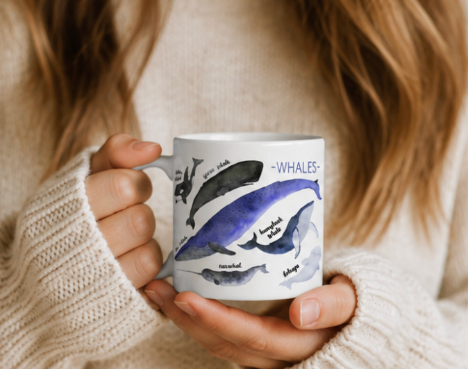 Whale Art Mug – 11 oz Ceramic Coffee Mug | Ocean & Wildlife