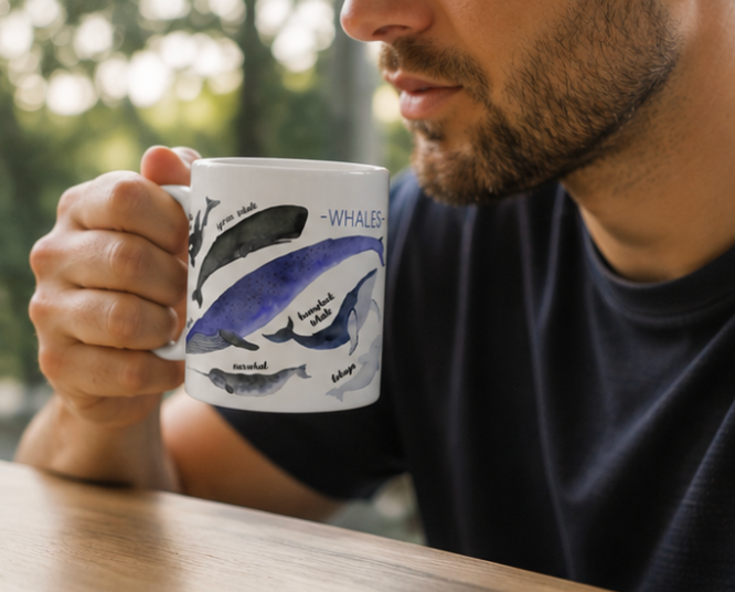 Whale Art Mug – 11 oz Ceramic Coffee Mug | Ocean & Wildlife