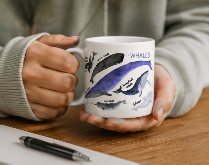 Whale Art Mug – 11 oz Ceramic Coffee Mug | Ocean & Wildlife