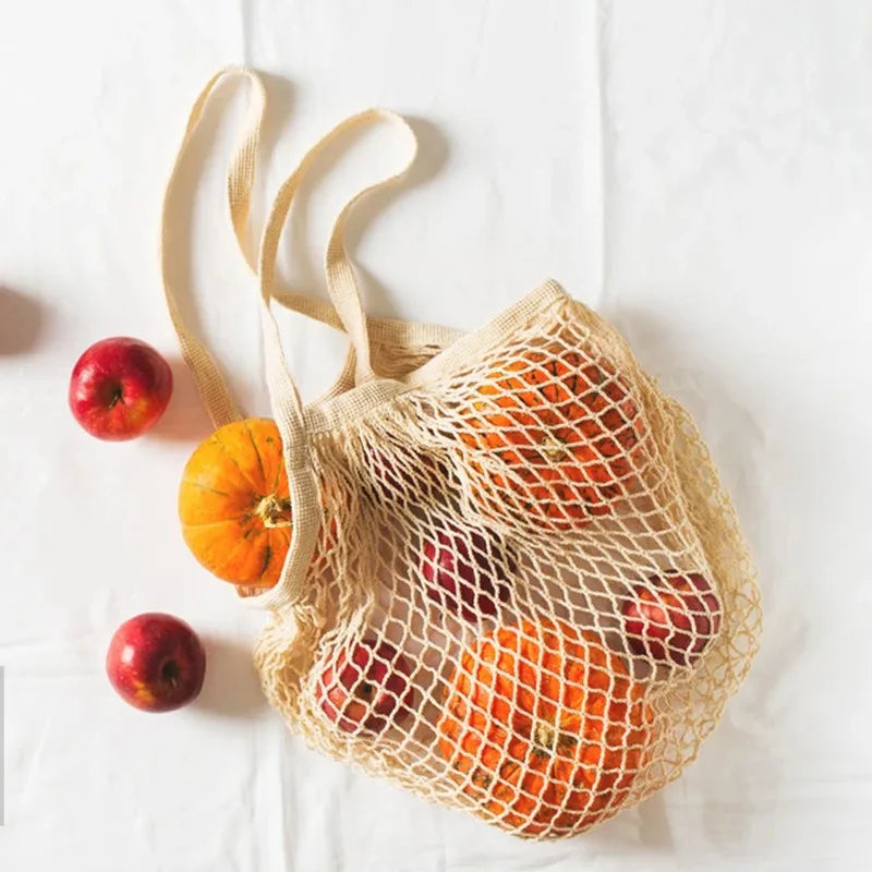 Reusable Cotton Mesh Grocery Bags – Washable Organic Tote for Fruits, Vegetables & Daily Shopping